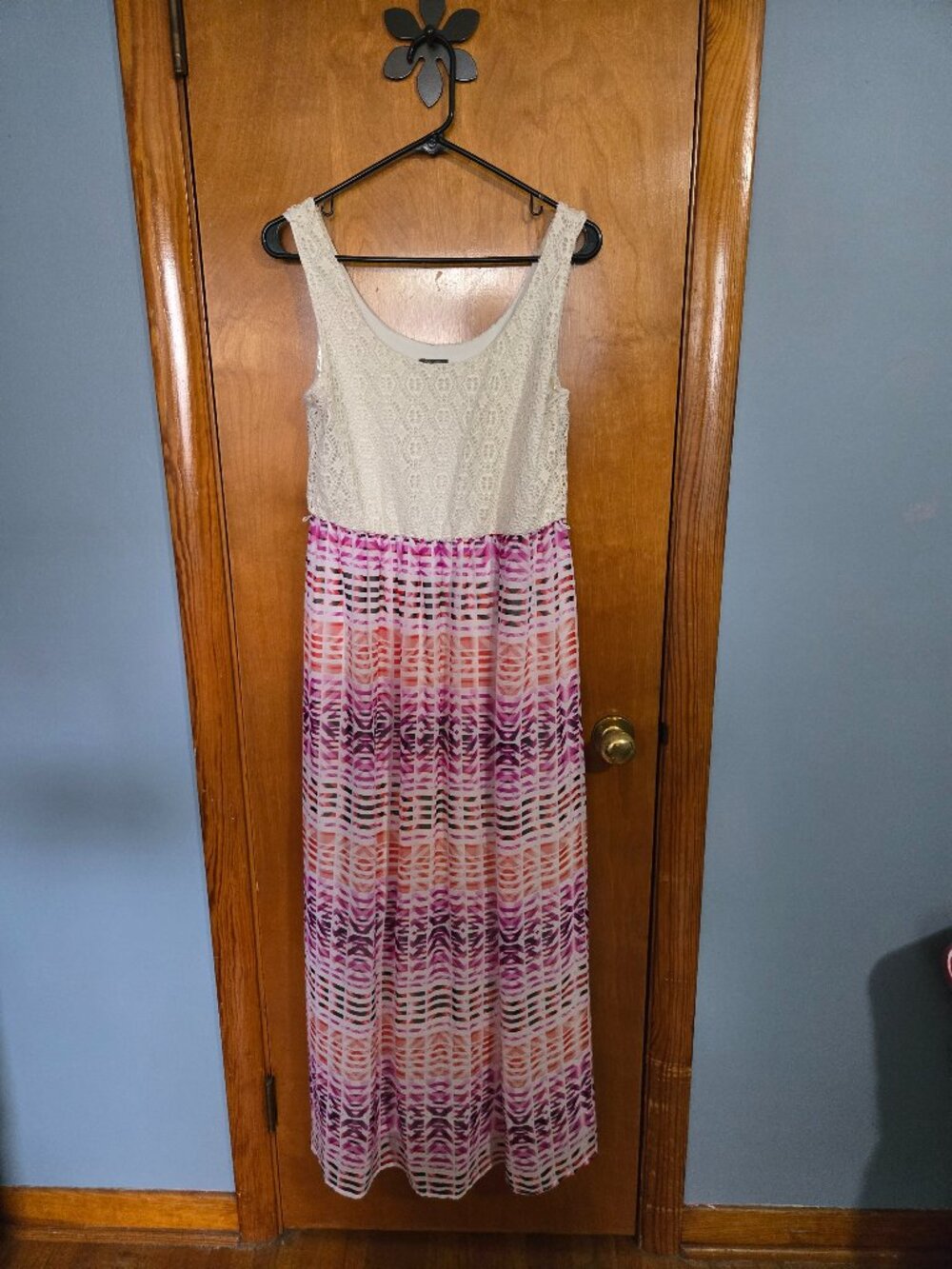 Lily Rose Maxi Dress, Size XL, Cream/Pink/Purple